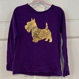 Girls Lands End Long Sleeve Purple Tee with Gold Scotty Dog Print Size S (7/8)